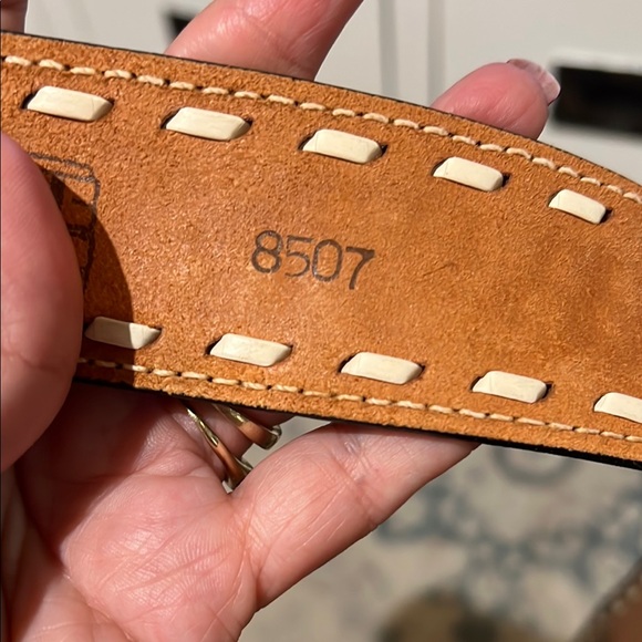 Ranch Pal Brown and Tan Tooled Leather Belt  size 38 armadillo, buckle - Picture 4 of 12